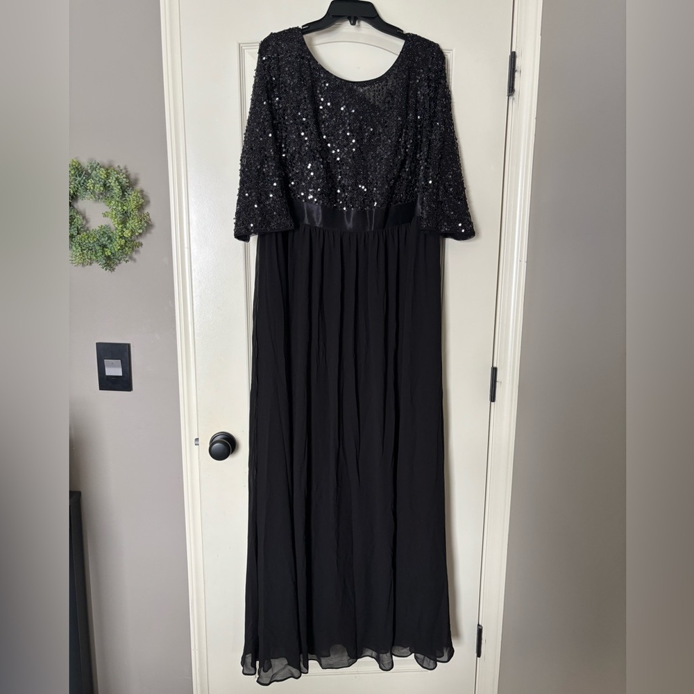 Ever Pretty Black Sequin quarter length leeve Maxi Dress